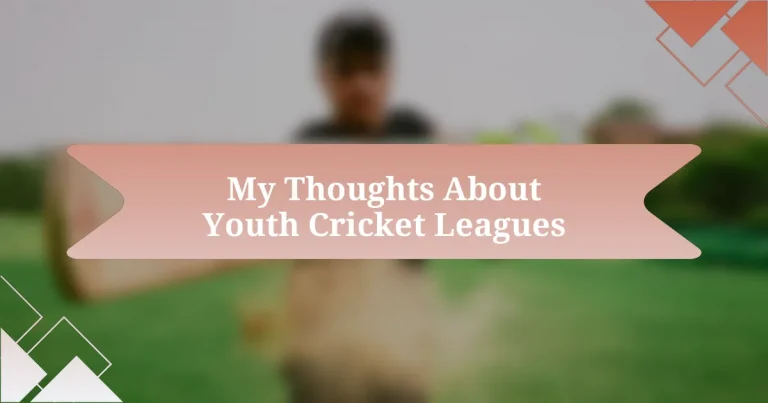 My Thoughts About Youth Cricket Leagues